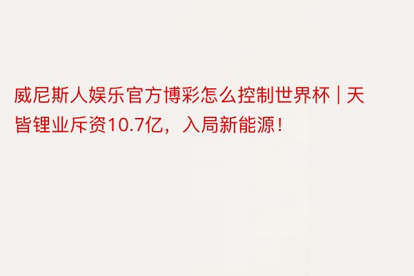 威尼斯人娱乐官方博彩怎么控制世界杯 | 天皆锂业斥资10.7亿，入局新能源！