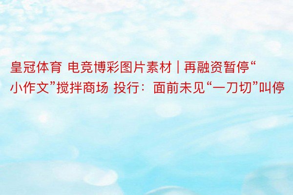皇冠体育 电竞博彩图片素材 | 再融资暂停“小作文”搅拌商场 投行：面前未见“一刀切”叫停