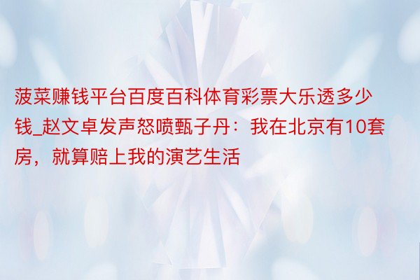 菠菜赚钱平台百度百科体育彩票大乐透多少钱_赵文卓发声怒喷甄子丹：我在北京有10套房，就算赔上我的演艺生活