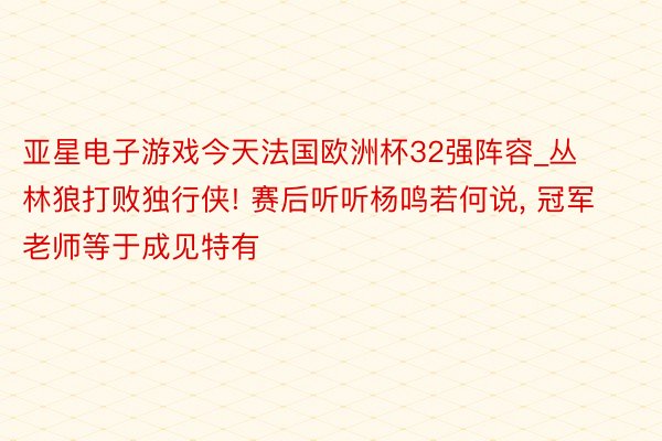 亚星电子游戏今天法国欧洲杯32强阵容_丛林狼打败独行侠! 赛后听听杨鸣若何说, 冠军老师等于成见特有