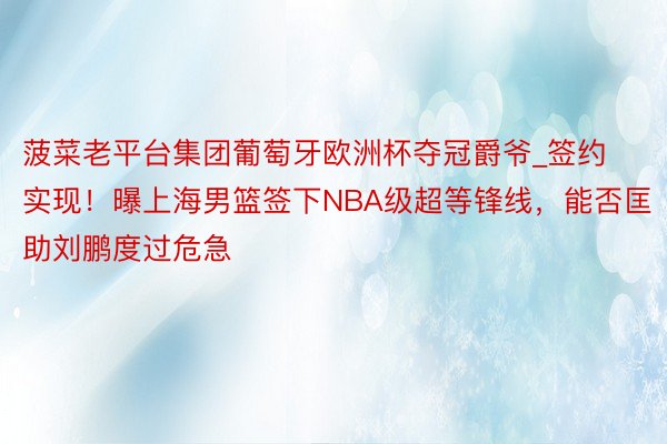 菠菜老平台集团葡萄牙欧洲杯夺冠爵爷_签约实现！曝上海男篮签下NBA级超等锋线，能否匡助刘鹏度过危急